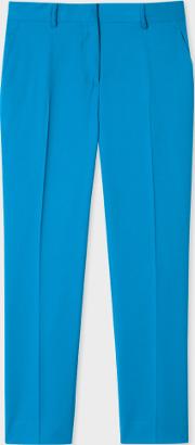A Suit To Travel In Women's Slim Fit Turquoise Wool Twill Trousers 