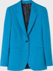 A Suit To Travel In Women's Turquoise Two Button Wool Blazer 