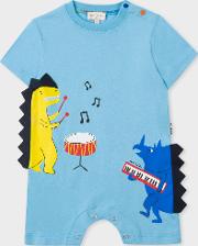 Baby Boys' Blue 'dinosaur Band' Print Cotton Playsuit 