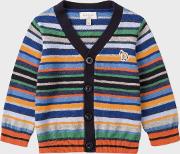 Baby Boys' Striped Cotton Cashmere Zebra Logo Cardigan 