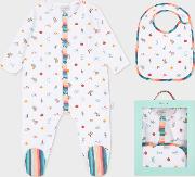 Baby Boys' White Printed Playwear Set With 'artist Stripe' Detail 