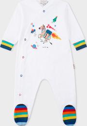 Baby Boys' White 'zebranaut' Print Cotton Playsuit 