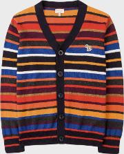 Boys' 2 6 Years Multi Colour Stripe Cotton Cashmere Zebra Logo Cardigan 