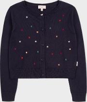 Girls' 2 6 Years Navy Cotton Cashmere Embroidered 'spot' Cardigan 