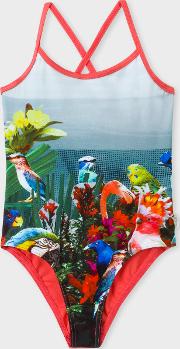 Girls' 8 Years 'birds Of Paradise' Print Swimsuit 