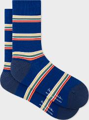 Men's Cobalt Blue Block Stripe Cycling Socks 