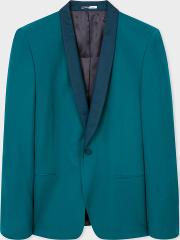 Men's Mid Fit Teal Wool Hopsack Shawl Collar Blazer 