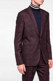 Men's Slim Fit Damson Check Wool Blazer