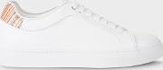 Men's White Leather 'basso' Trainers With Signature Stripe Trims 