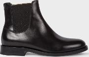 Women's Black Leather 'camaro' Chelsea Boots With Glitter 
