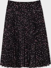 Women's Black Pleated Skirt With 'shadow Spot' Print 