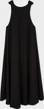 Women's Black Wool Blend Trapeze Dress With Bows 