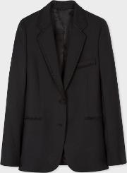 Women's Black Wool Tuxedo Blazer With Satin Frogging 