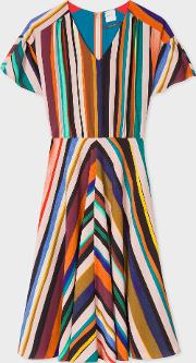 Women's V Neck 'expressive Stripe' Print Dress 
