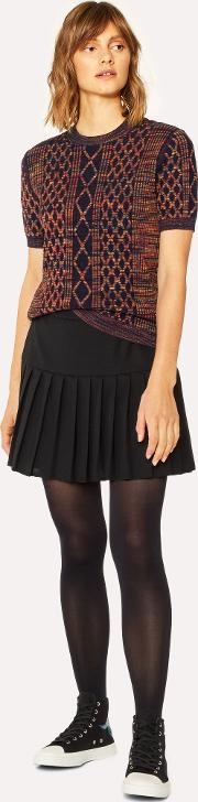 Women's Black Wool Pleated Skirt 