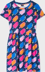 Women's Dark Navy 'ice Lolly' Print Dress With Ruffle Details 