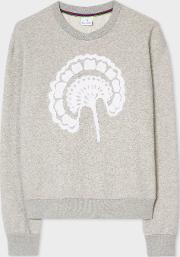 Women's Grey Embroidered Flower Cotton Blend Sweatshirt 