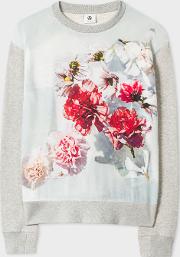 Women's Grey Sweatshirt With Floral Silk Front 