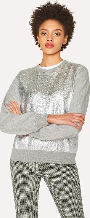 Women's Grey Sweatshirt With Metallic Front 