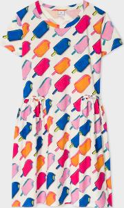 Women's White 'ice Lolly' Print Dress With Ruffle Details 
