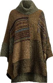 Patchwork Wool Blend Poncho 