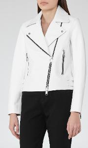 Bronx Womens Leather Biker Jacket In White
