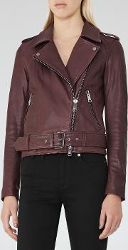 Dries Womens Leather Biker Jacket In Red