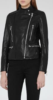 Erin Womens Leather Biker Jacket In Black