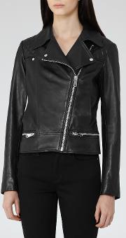Frith Womens Quilted Leather Biker Jacket In Black