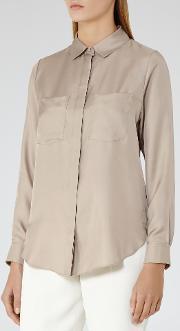 Meera Womens Silk Pocket Front Shirt In Brown