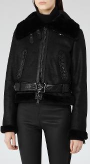 Nell Womens Shearling Biker Jacket In Black