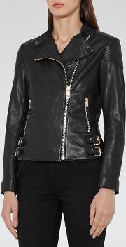 Shelby Womens Leather Biker Jacket In Black