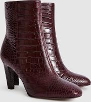 Sophia Croc Leather Ankle Boots