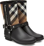 Rubber Rain Boots With Checked Fabric 