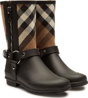 Rubber Rain Boots With Checked Fabric