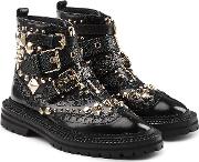 Studded Leather Brogue Ankle Boots