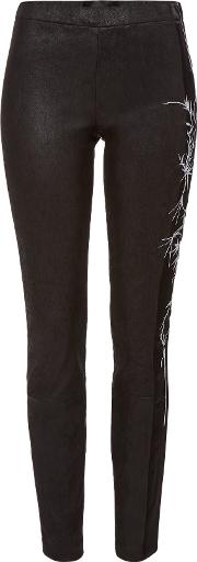 Embroidered Leather Leggings