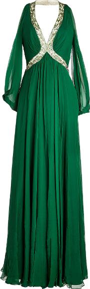 Floor Length Silk Chiffon Gown With Embellishment 