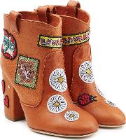 Leather Ankle Boots With Logo Patches