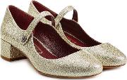 Glitter Coated Leather Mary Jane Pumps