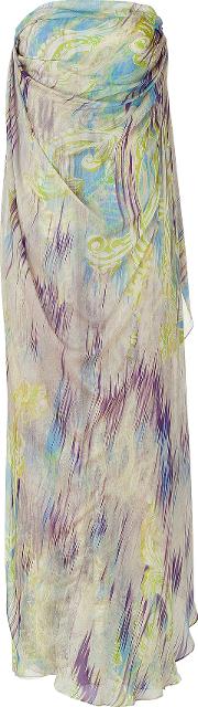 Mauve And Peridot Printed Silk Gown 
