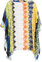 Fringed Knit Tunic With Cutout Striping