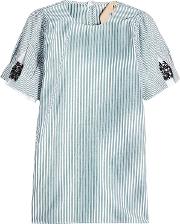 N&deg 21 Striped Cotton Blouse With Embellishment 