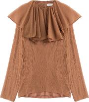 Silk Crepe Blouse With Ruffled Collar