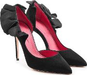 Suede Pumps With Satin Ruffles