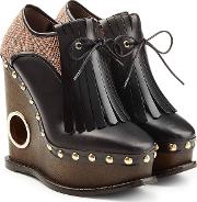 Platform Clogs With Tweed, Leather And Tassels
