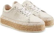 Leather Sneakers With Espadrille Midsole