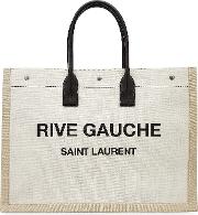 Rive Gauche Linen Tote With Leather