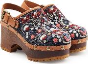 See By Chloe Embroidered Denim Clogs