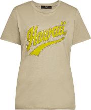 Hawaii Glam Printed Cotton T Shirt With Crystals